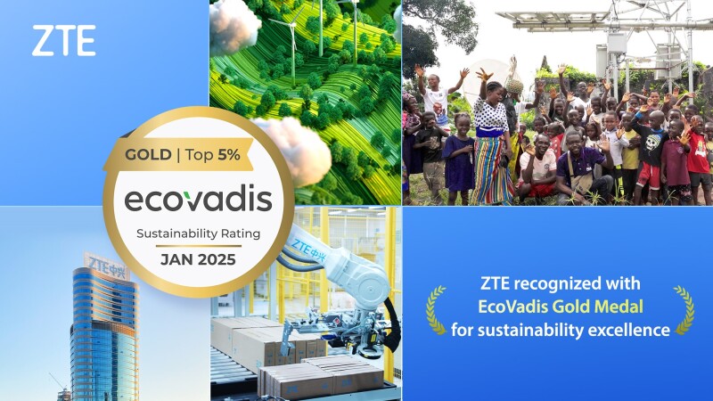 ZTE Recognized with EcoVadis Gold Medal for Sustainability Excellence, Ranked Among the Top 4% Globally